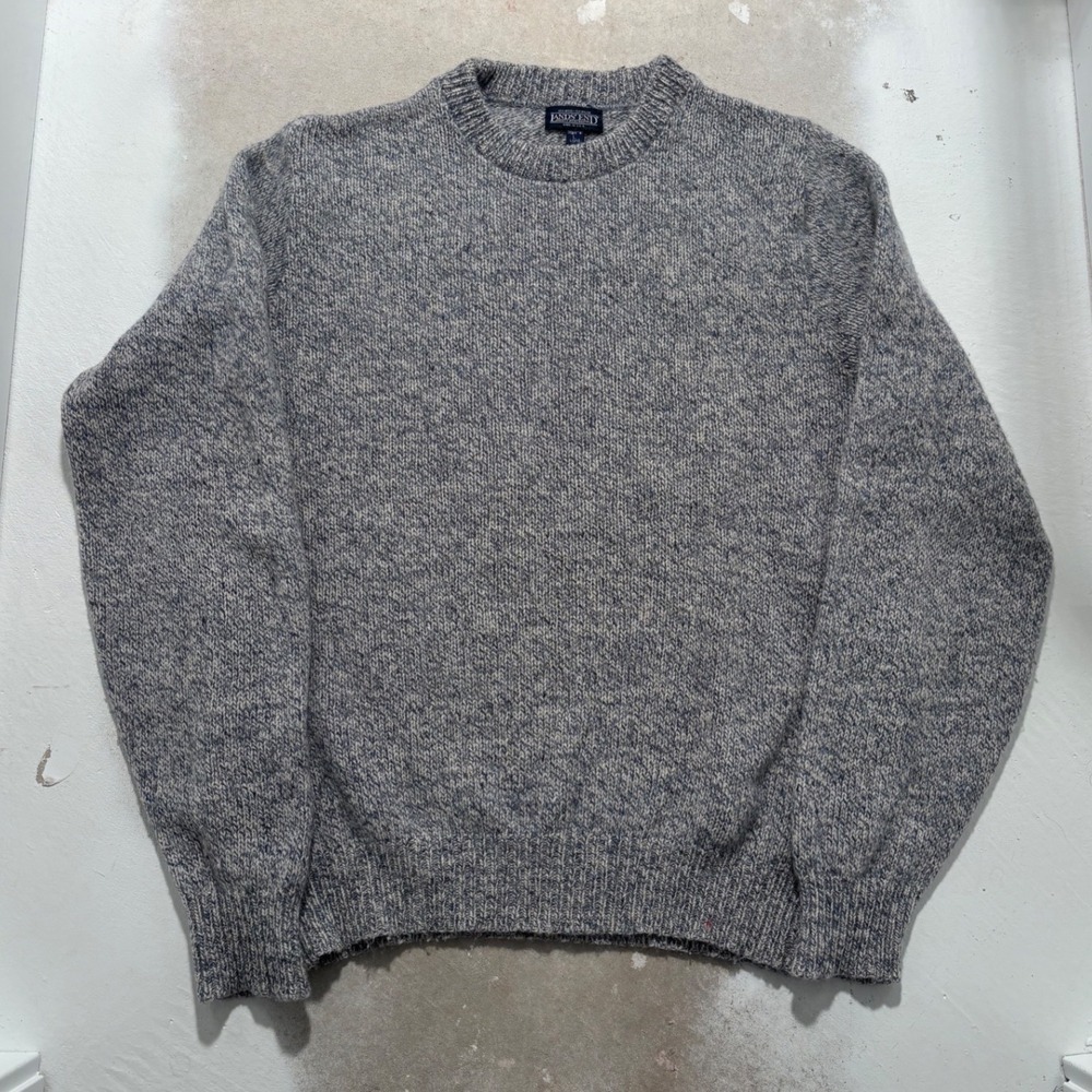 Vintage Lands End Ragg Wool Sweater Mens Large Long Blue Grey Marl Made in USA
